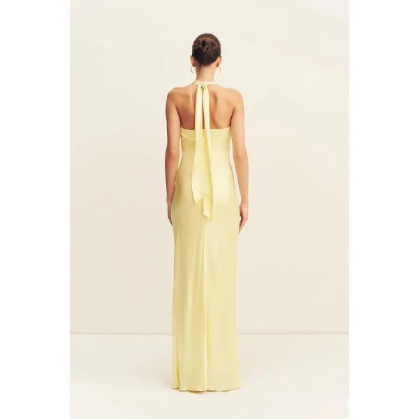 Shona Joy La Lune Ruched Halter Maxi Dress