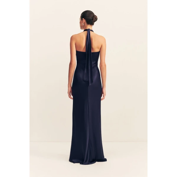Shona Joy La Lune Ruched Halter Maxi Dress