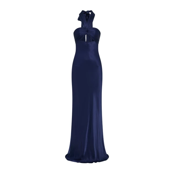 Shona Joy La Lune Ruched Halter Maxi Dress