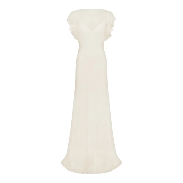 Labyrinth Sheer Lace Panelled Maxi Dress in Ivory