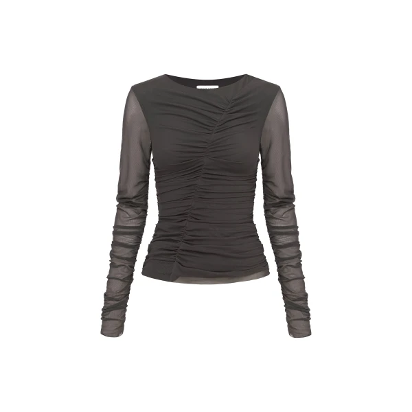 Shona Joy Mira Mesh Long Sleeve Ruched Top