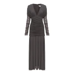 Shona Joy Mira Mesh Plunged Gathered Maxi Dress