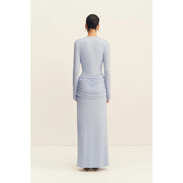 Shona Joy Miro Slinky Jersey Long Sleeve Plunged Maxi Dress