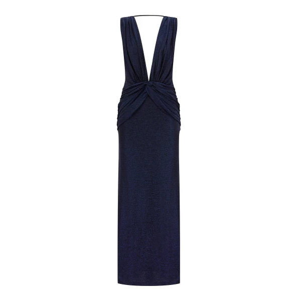 Stellar Lurex Plunged Neck Maxi Dress