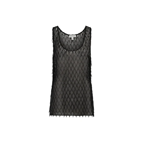 Talitha Sheer Fringe Scoop Neck Top in Liquorice