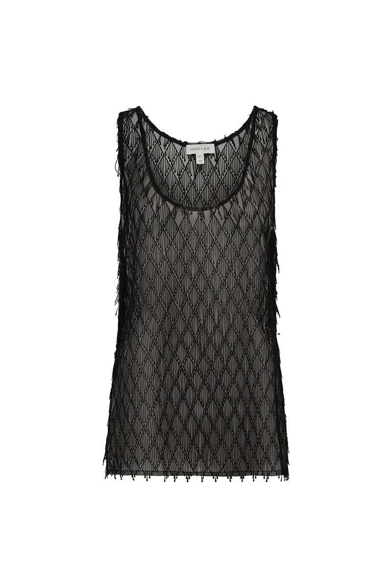 Shona Joy Talitha Sheer Fringe Scoop Neck Top in Liquorice – Tops – Australian Luxury Eventwear at Luxury Shoes Shona Joy Talitha Sheer Fringe Scoop Neck Top