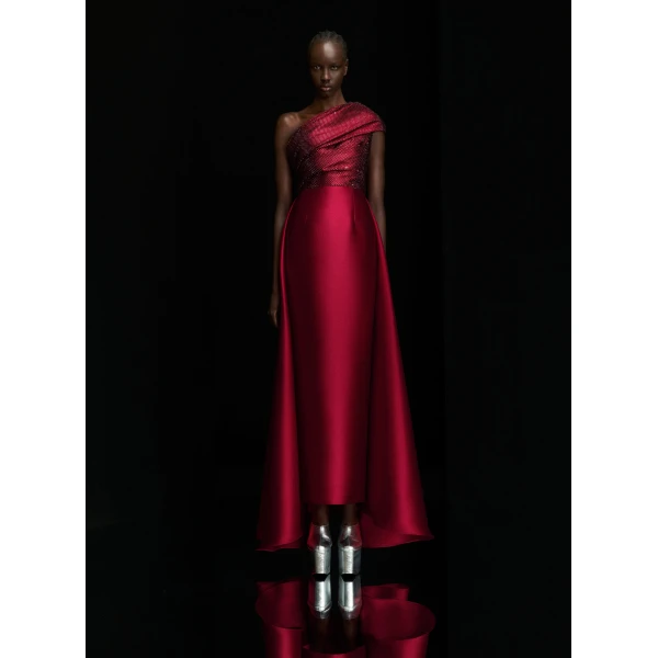 Solace London The Alba Crystal Maxi Dress in Ruby