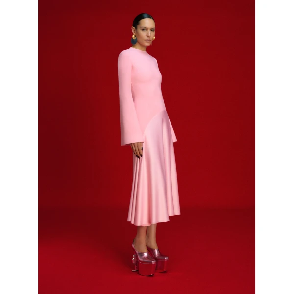 Solace London The Gaia Midi Dress in Soft Pink