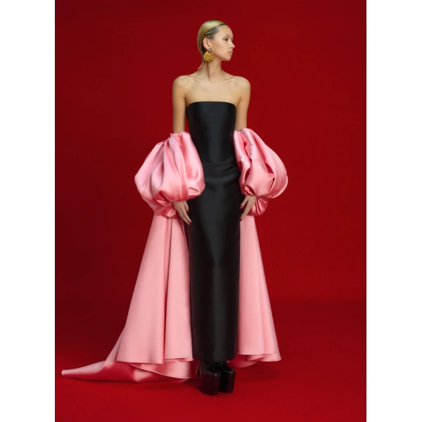 Solace London The Lea Maxi Dress in Soft Pink and Black