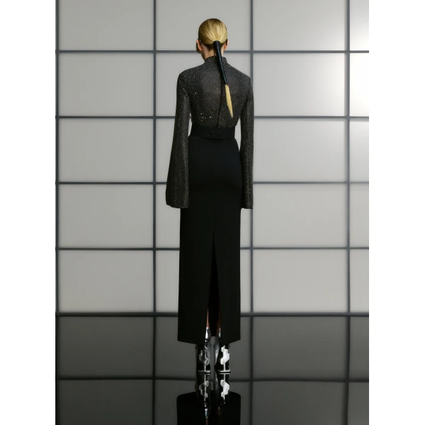 Solace London The Lolo Crystal Maxi Dress in Black