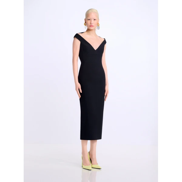 Solace London The Monica Midi Dress in Black