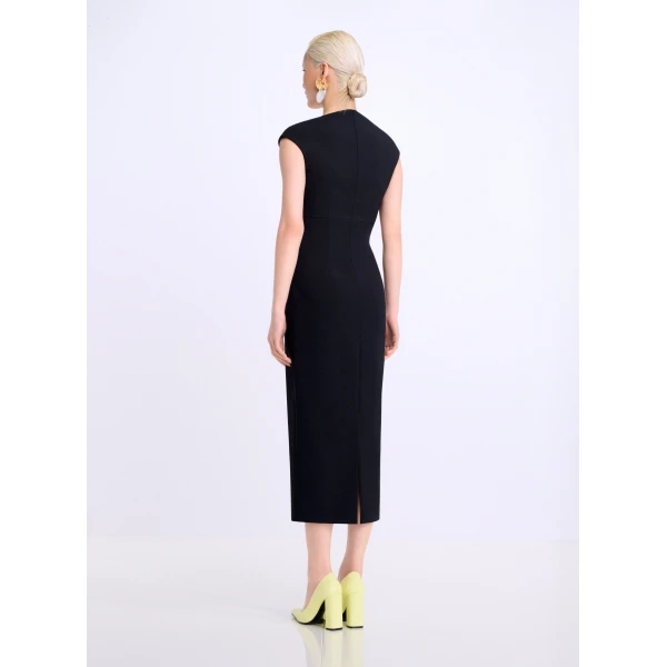 Solace London The Monica Midi Dress in Black