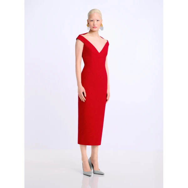 Solace London The Monica Midi Dress in Crimson Red