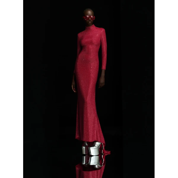 Solace London The Vivienne Crystal Maxi Dress in Ruby