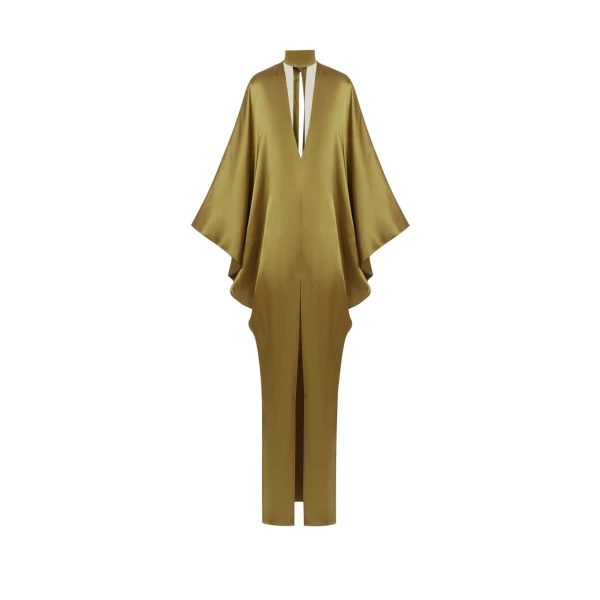 Taller Marmo 1910 Satin Kaftan in Antique Bronze | Dresses | Luxury Shoes 