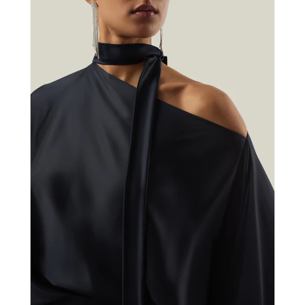 Taller Marmo Brooks Satin Blouse in Midnight Blue | Blouse | Luxury Shoes 