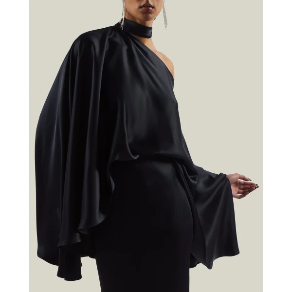 Taller Marmo Brooks Satin Blouse in Midnight Blue | Blouse | Luxury Shoes 