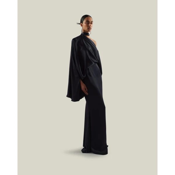 Taller Marmo Brooks Satin Blouse in Midnight Blue | Blouse | Luxury Shoes 