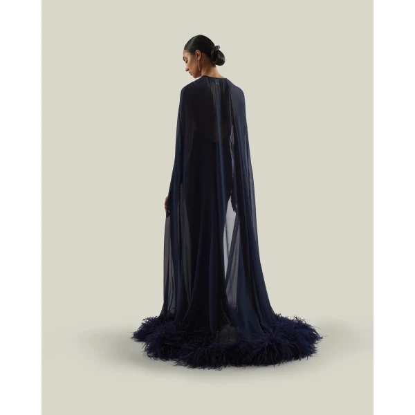 Taller Marmo Grace Cape Dress in Midnight Blue | Maxi Dresses | Luxury Shoes 