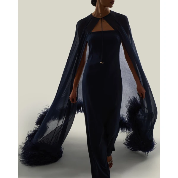 Taller Marmo Grace Cape Dress in Midnight Blue | Maxi Dresses | Luxury Shoes 