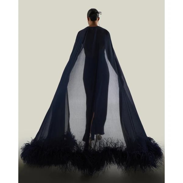 Taller Marmo Grace Cape Dress in Midnight Blue | Maxi Dresses | Luxury Shoes 