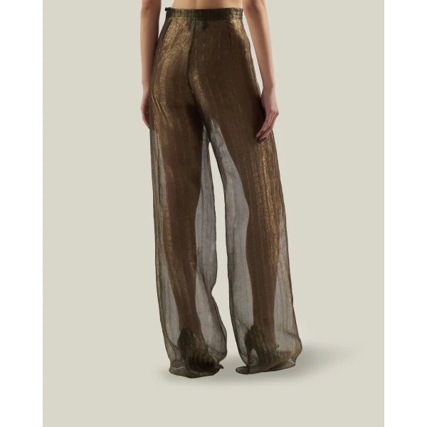 Taller Marmo Marlene Metallic Pants in Antique Gold | Wide leg pants | Luxury Shoes 
