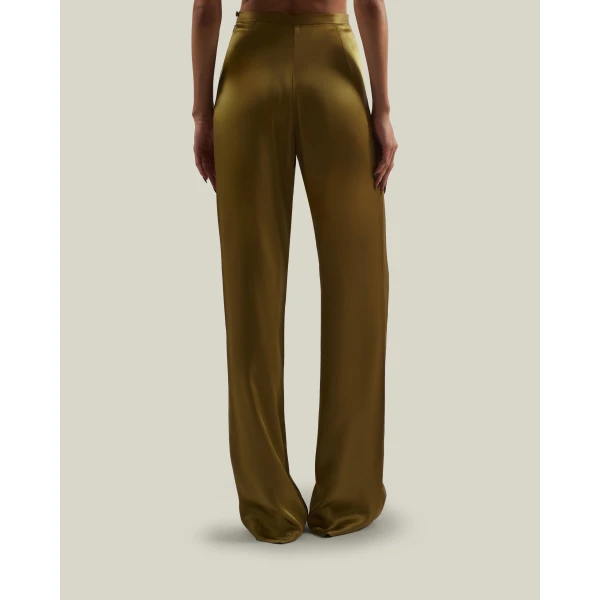Taller Marmo Marlene Satin Pants in Antique Bronze | Wide leg pants | Luxury Shoes 