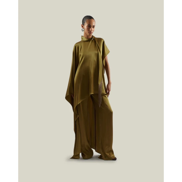 Taller Marmo Marlene Satin Pants in Antique Bronze | Wide leg pants | Luxury Shoes 