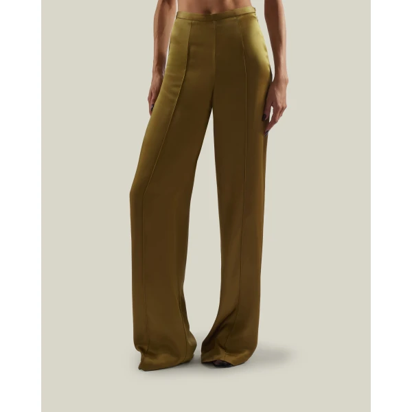 Taller Marmo Marlene Satin Pants in Antique Bronze | Wide leg pants | Luxury Shoes 