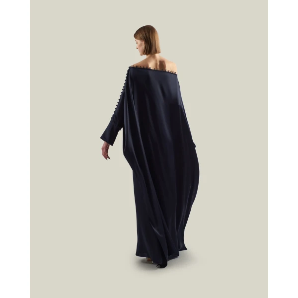 Taller Marmo Mila Satin Kaftan in Midnight Blue | kaftan | Luxury Shoes 