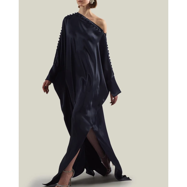 Taller Marmo Mila Satin Kaftan in Midnight Blue | kaftan | Luxury Shoes 