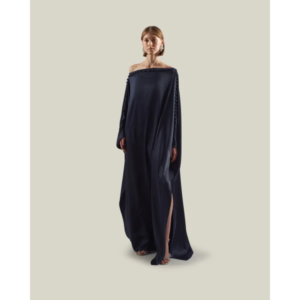 Taller Marmo Mila Satin Kaftan in Midnight Blue | kaftan | Luxury Shoes 