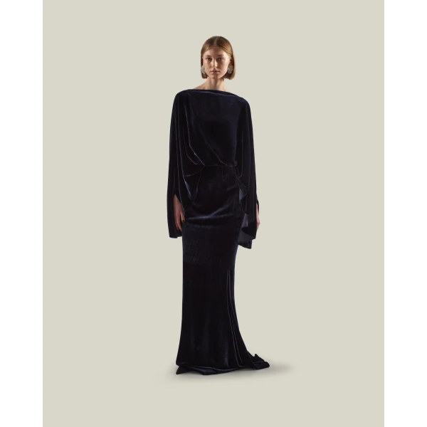 Taller Marmo Musidora Gown in Midnight Blue | Evening Gowns | Luxury Shoes 