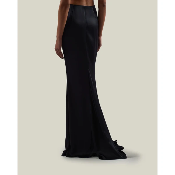 Taller Marmo Silver Screen Satin Skirt in Midnight Blue | Maxi Skirts | Luxury Shoes 