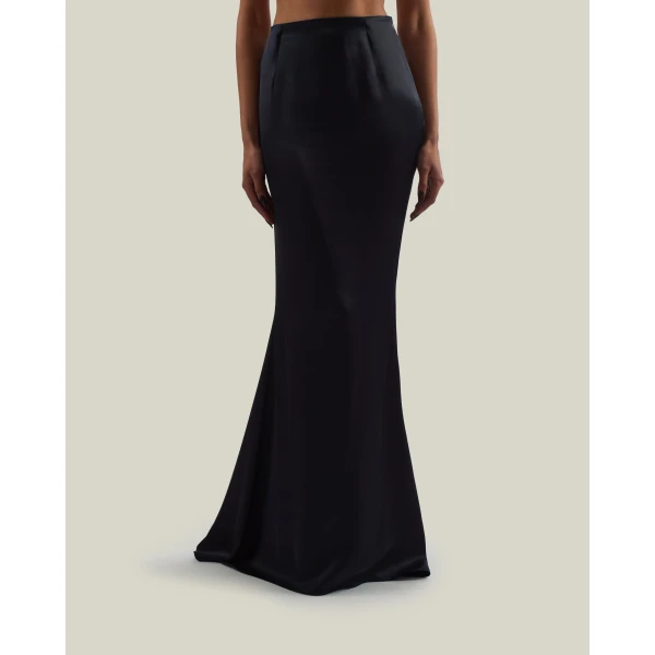 Taller Marmo Silver Screen Satin Skirt in Midnight Blue | Maxi Skirts | Luxury Shoes 