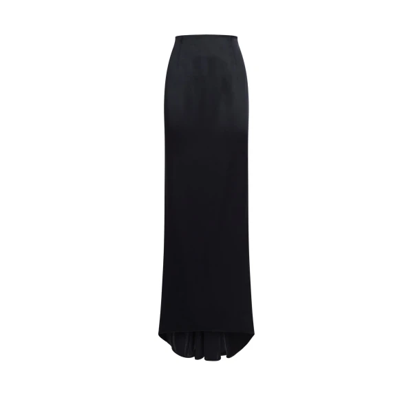 Taller Marmo Silver Screen Satin Skirt in Midnight Blue | Maxi Skirts | Luxury Shoes 