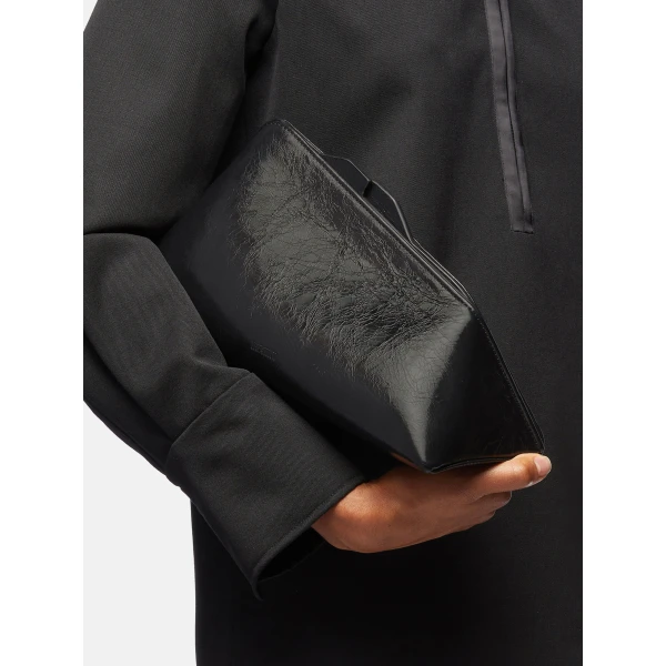 The Attico 8.30PM Oversized Clutch in Black Crackled Leather | Clutch Bags | Luxury Shoes 