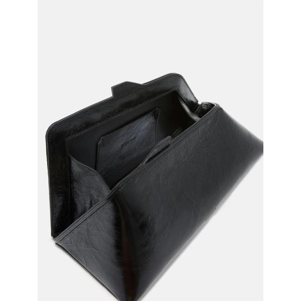 The Attico 8.30PM Oversized Clutch in Black Crackled Leather | Clutch Bags | Luxury Shoes 