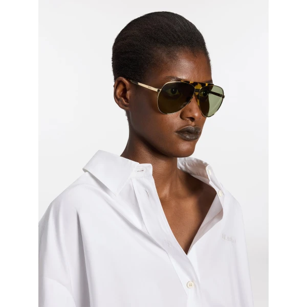 The Attico Aviator Sunglasses in Gold and Green | Sunglasses | Luxury Shoes 
