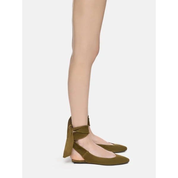 The Attico Cloe Ballerina Flats in Military Green | Flats | Luxury Shoes 