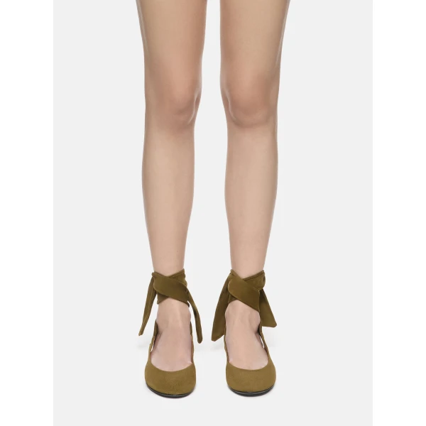 The Attico Cloe Ballerina Flats in Military Green | Flats | Luxury Shoes 