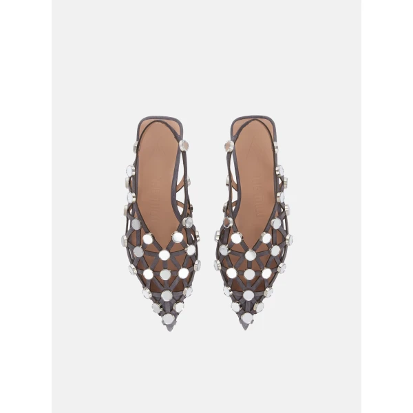 The Attico Grid Ballerina Flats in Dark Grey | Flats | Luxury Shoes 