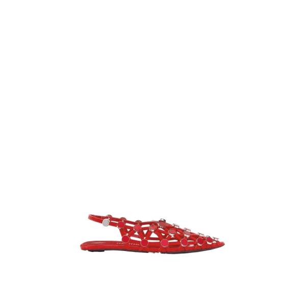 Grid Ballerina Flats in Red