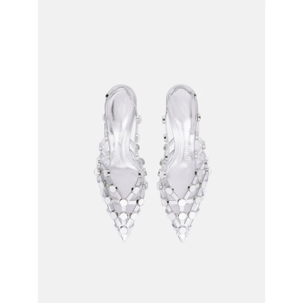 The Attico Grid Slingback Pumps in Silver | Heels | Luxury Shoes 