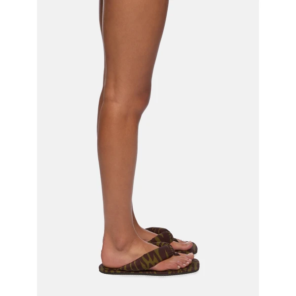 The Attico Indie Flat Thong Sandals in Dark Green and Dark Brown | Flats | Luxury Shoes 