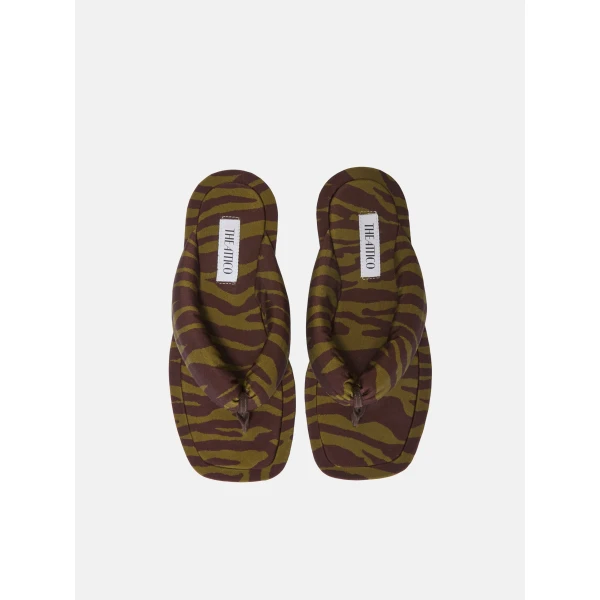 The Attico Indie Flat Thong Sandals in Dark Green and Dark Brown | Flats | Luxury Shoes 