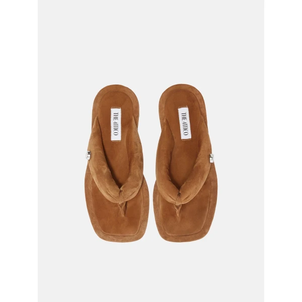 The Attico Indie Flat Thong Sandals in Pale Brown | Flats | Luxury Shoes 