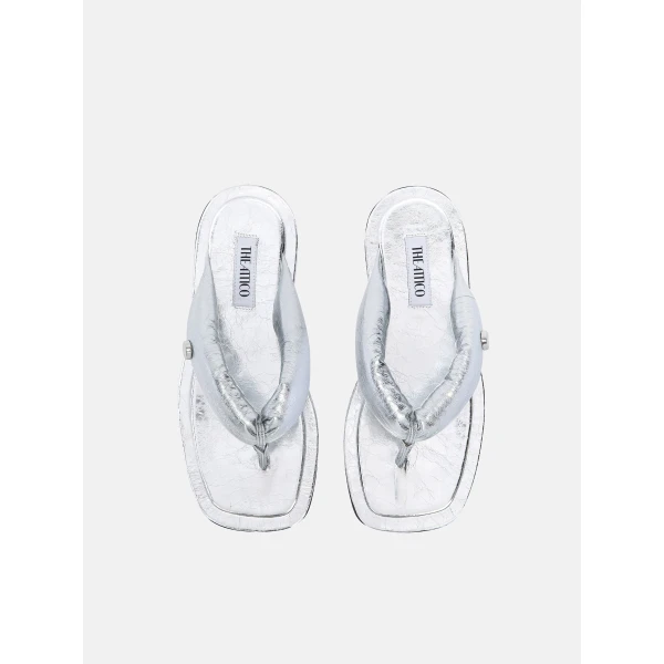 The Attico Indie Flat Thong Sandals in Silver | Flats | Luxury Shoes 