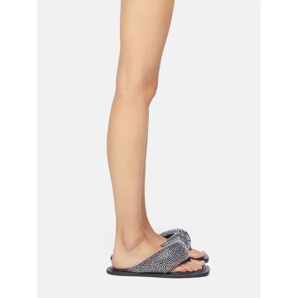 The Attico Indie Max Flat Thong Sandals in Black and Crystal | Flats | Luxury Shoes 