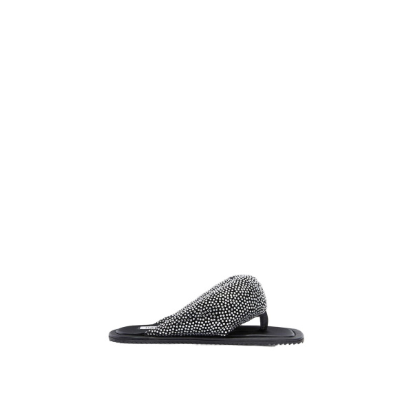 The Attico Indie Max Flat Thong Sandals in Black and Crystal | Flats | Luxury Shoes 